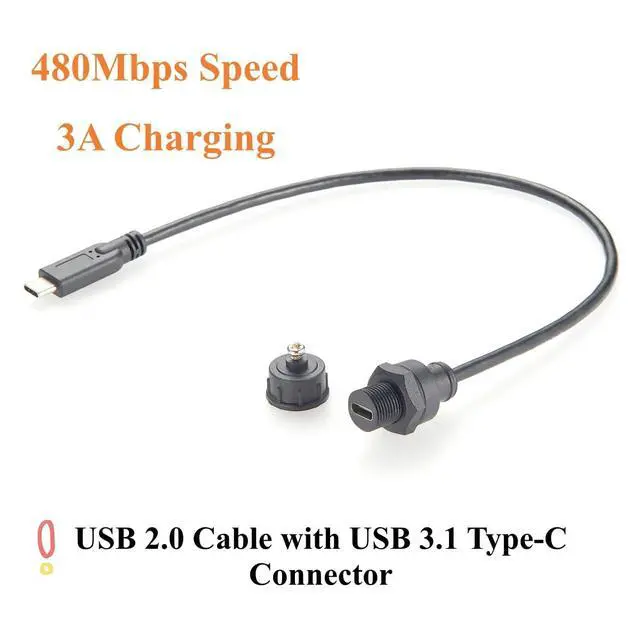 Alt view image 3 of 7 - USB 3.1 Type C Male to Female Extension Cable Flush Panel Mount 480Mbps USB C 2.0 Data Transfer & Charging Cable IP67 Waterproof Threaded Fixed Recessed for Cabinet, Embedded PC, Dashboard(0.3M)