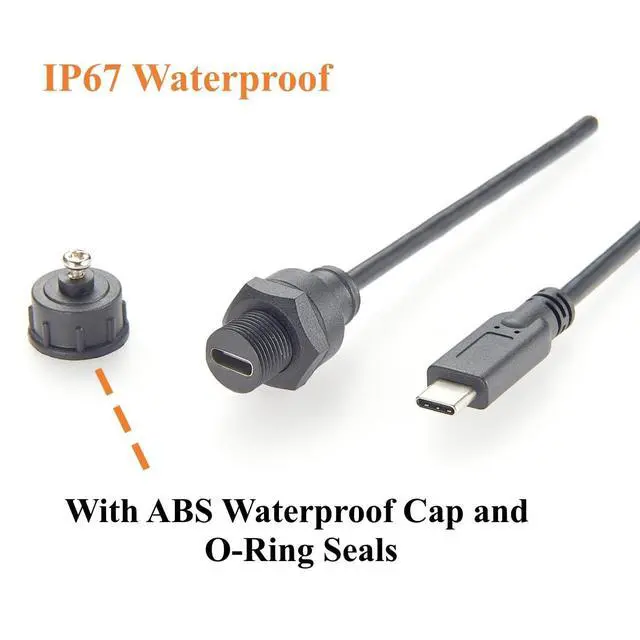Alt view image 4 of 7 - USB 3.1 Type C Male to Female Extension Cable Flush Panel Mount 480Mbps USB C 2.0 Data Transfer & Charging Cable IP67 Waterproof Threaded Fixed Recessed for Cabinet, Embedded PC, Dashboard(0.3M)