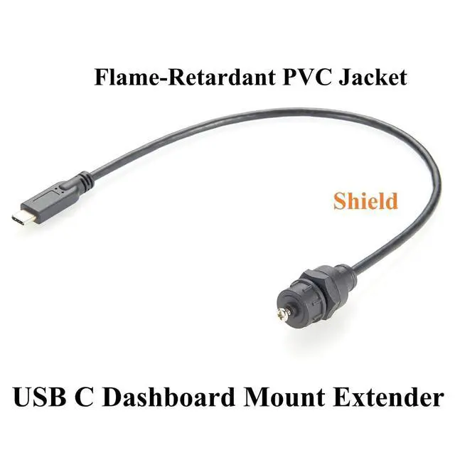Alt view image 5 of 7 - USB 3.1 Type C Male to Female Extension Cable Flush Panel Mount 480Mbps USB C 2.0 Data Transfer & Charging Cable IP67 Waterproof Threaded Fixed Recessed for Cabinet, Embedded PC, Dashboard(0.3M)
