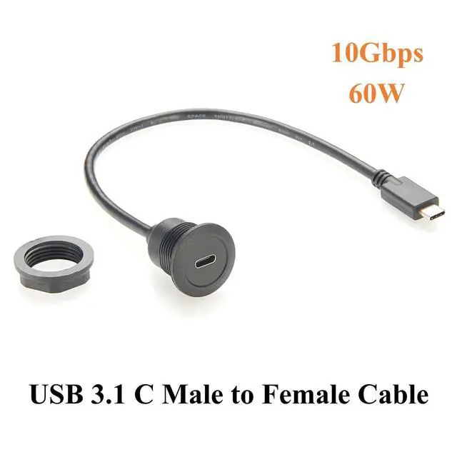 Alt view image 3 of 6 - USB 3.1 Type C Male to Female Extension Cable Flush Panel Mount 10Gbps USB 3.1 Gen2 C Data Transfer & Charging Cable Video Audio Cord for Car, Boat, Dashboard, PC (0.3m)