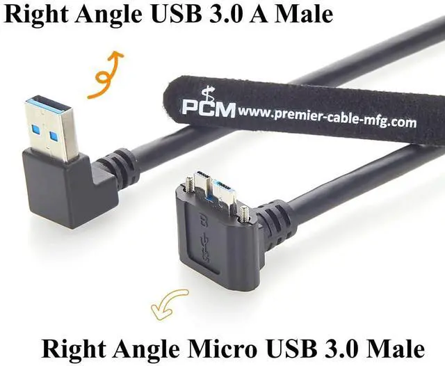 Alt view image 2 of 7 - Right Angle USB 3.0 A Male to Micro USB 3.0 Male Cable with Screw Lock 5Gbps Data Cable for Industrial Camera, Machine Vision (0.5M/1.64FT)