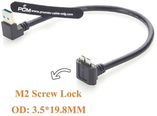 Alt view image 3 of 7 - Right Angle USB 3.0 A Male to Micro USB 3.0 Male Cable with Screw Lock 5Gbps Data Cable for Industrial Camera, Machine Vision (0.5M/1.64FT)