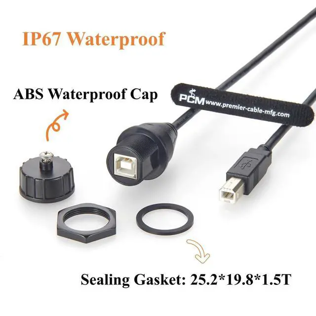Alt view image 3 of 7 - IP67 Waterproof USB 2.0 Type-B Male to Female Panel Mount Cable 480Mbps USB B Bulkhead Feedthrough Extension Cable for PLC, Printer, CNC Machine, Control Cabinet, Test Equipment(0.3m/0.98FT)