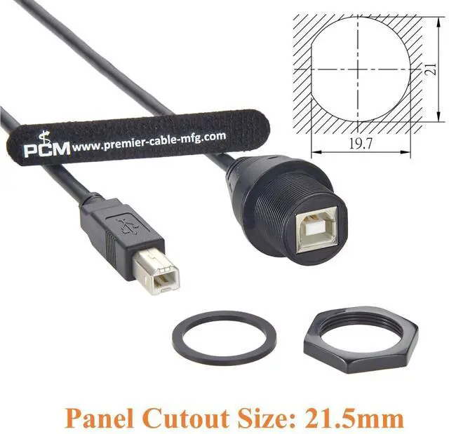 Alt view image 2 of 7 - IP67 Waterproof USB 2.0 Type-B Male to Female Panel Mount Cable 480Mbps USB B Bulkhead Feedthrough Extension Cable for PLC, Printer, CNC Machine, Control Cabinet, Test Equipment(0.3m/0.98FT)