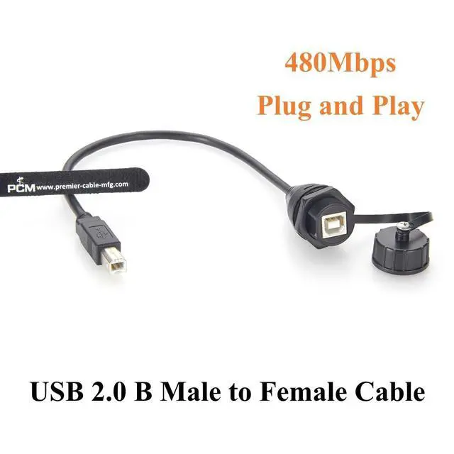 Alt view image 4 of 7 - IP67 Waterproof USB 2.0 Type-B Male to Female Panel Mount Cable 480Mbps USB B Bulkhead Feedthrough Extension Cable for PLC, Printer, CNC Machine, Control Cabinet, Test Equipment(0.3m/0.98FT)