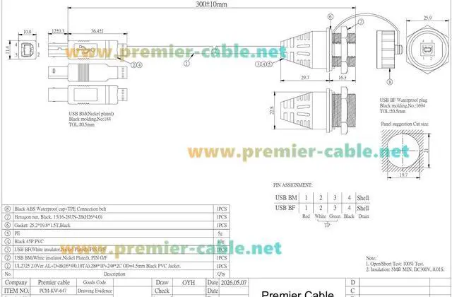 Alt view image 6 of 7 - IP67 Waterproof USB 2.0 Type-B Male to Female Panel Mount Cable 480Mbps USB B Bulkhead Feedthrough Extension Cable for PLC, Printer, CNC Machine, Control Cabinet, Test Equipment(0.3m/0.98FT)