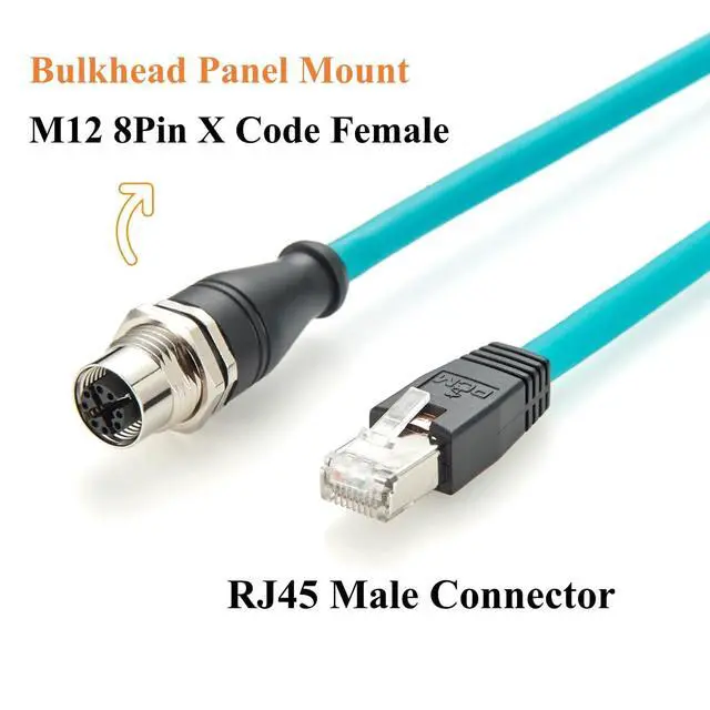 Alt view image 2 of 7 - M12 X Code 8Pin to RJ45 Bulkhead Panel Mount Cable M12 Female to RJ45 CAT6A Industrial Ethernet Cable Shielded High Flex for GigE Vision Camera, Machine Vision, PoE Sensor, PLC, Robotics (1.8M/6FT)
