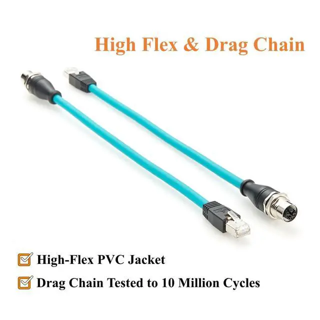 Alt view image 5 of 7 - M12 X Code 8Pin to RJ45 Bulkhead Panel Mount Cable M12 Female to RJ45 CAT6A Industrial Ethernet Cable Shielded High Flex for GigE Vision Camera, Machine Vision, PoE Sensor, PLC, Robotics (1.8M/6FT)
