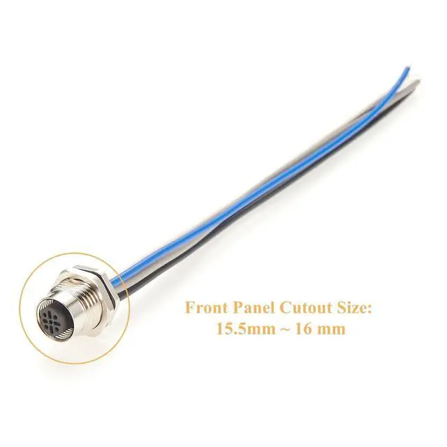 Alt view image 2 of 6 - M12 B Code 5Pin Female Front Panel Mount Cable IP67 M12 Power Connector with Pre-Assembled Wires Bulkhead Chassis Electrical Cable Sensor Receptacle for NMEA2000 CAN BUS(0.2M/0.66FT) (Female)