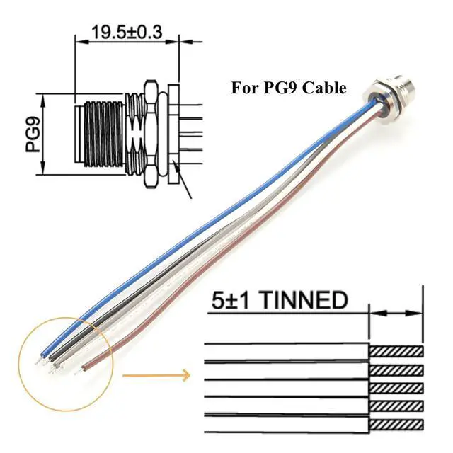 Alt view image 3 of 6 - M12 B Code 5Pin Female Front Panel Mount Cable IP67 M12 Power Connector with Pre-Assembled Wires Bulkhead Chassis Electrical Cable Sensor Receptacle for NMEA2000 CAN BUS(0.2M/0.66FT) (Female)