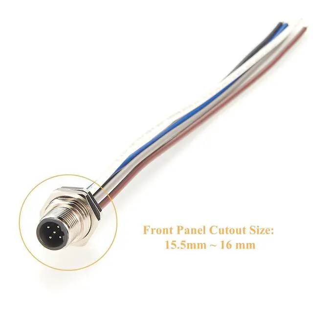 Alt view image 2 of 6 - M12 B Code 5Pin Male Front Panel Mount Cable IP67 M12 Power Connector with Pre-Assembled Wires Bulkhead Chassis Electrical Cable Sensor Receptacle for NMEA2000 CAN Bus(0.2M/0.66FT) (Male)