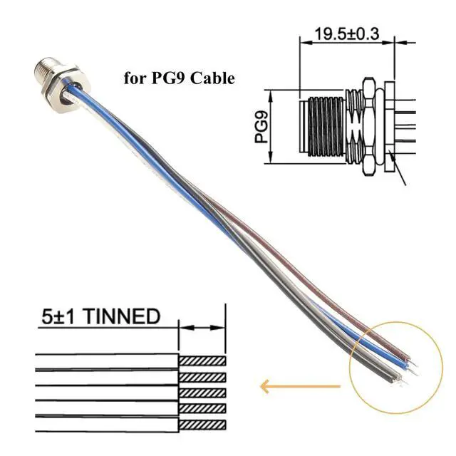 Alt view image 3 of 6 - M12 B Code 5Pin Male Front Panel Mount Cable IP67 M12 Power Connector with Pre-Assembled Wires Bulkhead Chassis Electrical Cable Sensor Receptacle for NMEA2000 CAN Bus(0.2M/0.66FT) (Male)