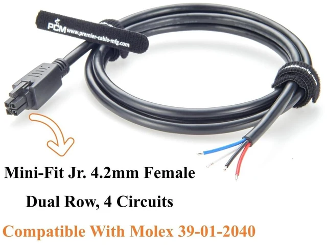 Alt view image 3 of 7 - Mini-Fit Jr. 4.2mm 4Pin Receptacle Housing to Open End Cable Dual Row 4 Circuits Power & Signal Cable Compatible with 39-01-2040 (1PC, 1.5M/4.92FT)