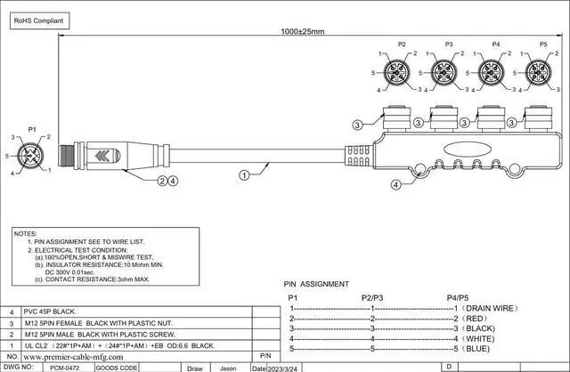Alt view image 5 of 5 - NMEA2000 Drop Cable Assembly IP67 Micro-C M12 Multiport 4 Way Splitter CAN Bus Marine Boat Self-Contained Network Cable for CANOpen Devicenet Sensor Actuator(1M/3.3FT) (Plastic)
