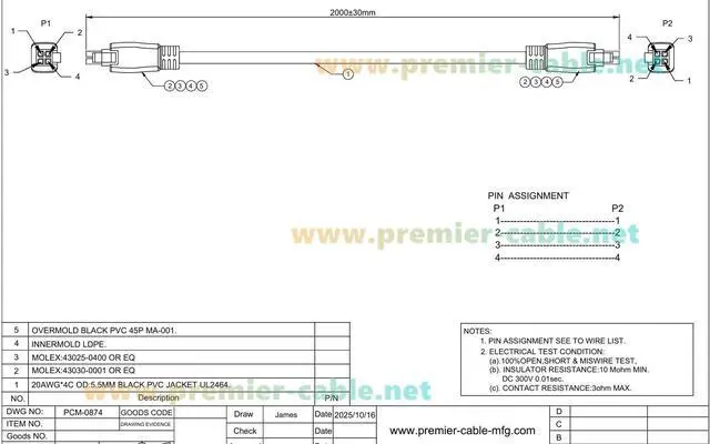 Alt view image 7 of 7 - 43025-0400 Micro-Fit 3.0 Receptacle Cable Assembly Dual Row 4Pin Micro-Fit 3.0 Female to Female Power and Signal Cable Compatible with 2451320420 (1PC, 2M/6.6FT)