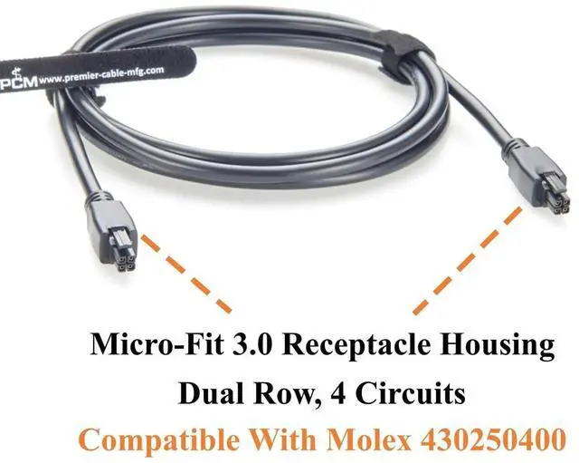 Alt view image 2 of 7 - 43025-0400 Micro-Fit 3.0 Receptacle Cable Assembly Dual Row 4Pin Micro-Fit 3.0 Female to Female Power and Signal Cable Compatible with 2451320420 (1PC, 2M/6.6FT)