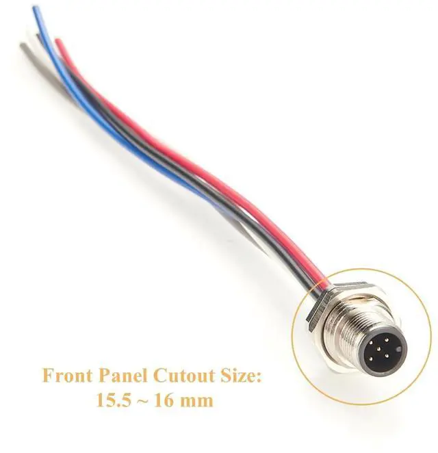 Alt view image 2 of 7 - IP67 M12 A Code 5Pin Front Panel Mount Cable Straight Bulkhead M12 Pre-Assembly Pigtail Wireable Electrical Cable Receptacle Socket for NMEA2000, DeviceNet, Sensor, Profibus, PLC (Male, 20cm)