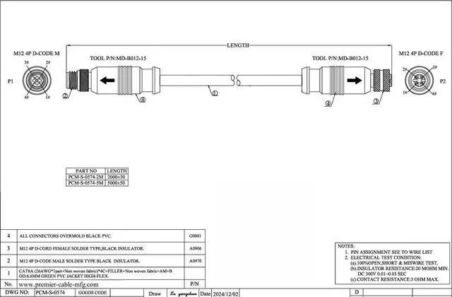 Alt view image 6 of 6 - M12 4Pin D Code Male to Female Cable CAT6A Industrial Ethernet Switches Cord IP67 High Flex Shielded GigE Cable Compatible Cognex Keyence Industrial Camera Profinet Power Machine Vision (2M/6.6FT)