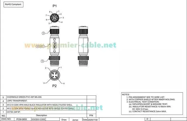 Alt view image 5 of 5 - IP67 M12 D-Code Male to X-Code Female Industrial Ethernet Inline Adapter 100Mbps Cat5e Shielded Connector Compatible with 6GK1901-0DE10-6AA0, for PROFINET, EtherNet/IP, Modbus TCP (2PCS)