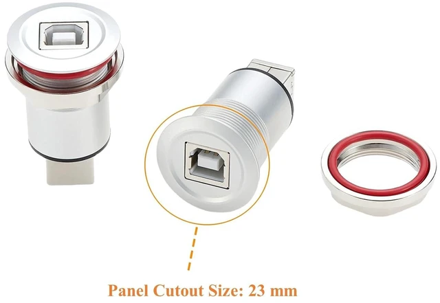 Alt view image 2 of 6 - Threaded Fixed USB B Female to Female Gender Changers USB 2.0 Type B Flush Panel Mount Embedded Feed Thru Solderless Adapter for Printers Scanners Data Transferring (1PCS)