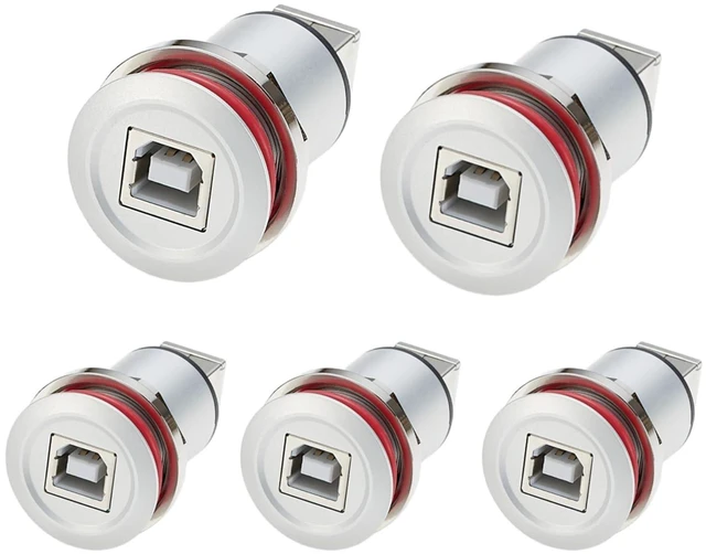 Main image of Threaded Fixed USB B Female to Female Gender Changers USB 2.0 Type B Flush Panel Mount Embedded Feed Thru Solderless Adapter for Printers Scanners Data Transferring (5PCS)