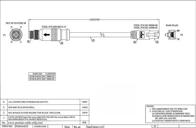 Alt view image 5 of 5 - M12 to RJ45 Cable M12 4Pin D Code to RJ45 Cat6A Industrial Ethernet Cable High Flex Waterproof Shielded GigE Vision Camera Cord for Vision Sensor Profinet Network Switches Control Power (2M/6.6FT)