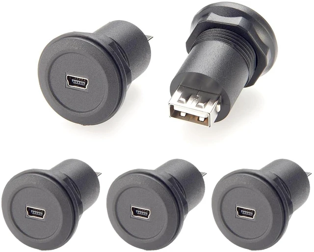Main image of Mini USB Female to USB 2.0 Type A Female Adapter Flush Panel Mount USB Bulkhead Passthrough Connector Socket for Data & Charging, Car Dashboard, Motorcycle, Boat (5PCS)