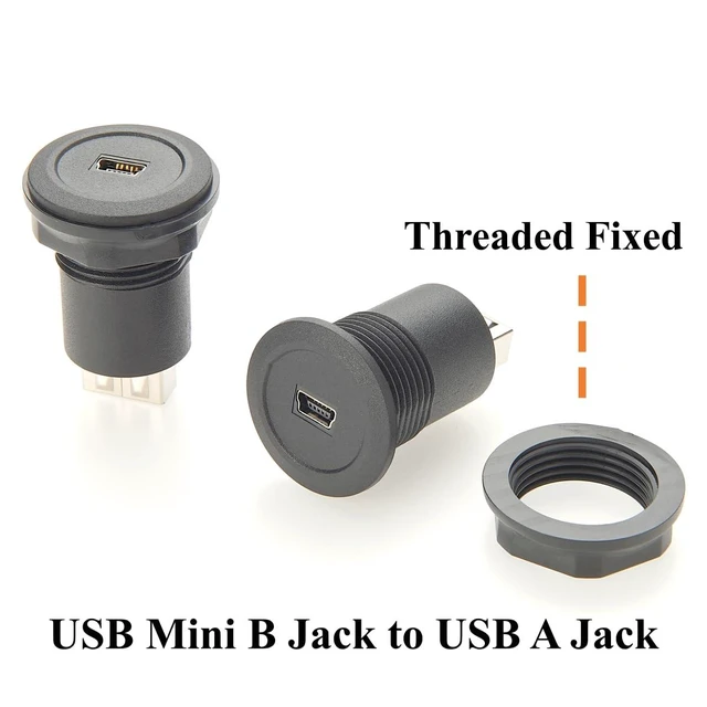 Alt view image 5 of 7 - Mini USB Female to USB 2.0 Type A Female Adapter Flush Panel Mount USB Bulkhead Passthrough Connector Socket for Data & Charging, Car Dashboard, Motorcycle, Boat (5PCS)