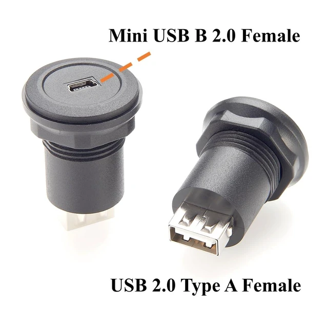Alt view image 3 of 7 - Mini USB Female to USB 2.0 Type A Female Adapter Flush Panel Mount USB Bulkhead Passthrough Connector Socket for Data & Charging, Car Dashboard, Motorcycle, Boat (5PCS)