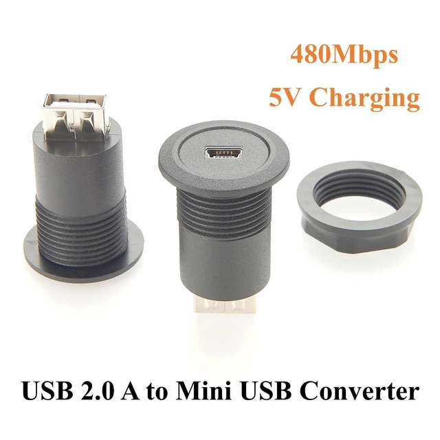 Alt view image 4 of 7 - Mini USB Female to USB 2.0 Type A Female Adapter Flush Panel Mount USB Bulkhead Passthrough Connector Socket for Data & Charging, Car Dashboard, Motorcycle, Boat (5PCS)