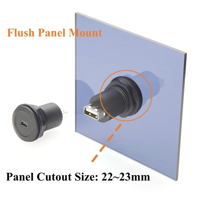 Alt view image 2 of 7 - Mini USB Female to USB 2.0 Type A Female Adapter Flush Panel Mount USB Bulkhead Passthrough Connector Socket for Data & Charging, Car Dashboard, Motorcycle, Boat (5PCS)
