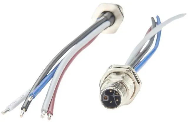 Main image of M12 5Pin 4+PE L Code Panel Front Mount Receptacle Cable IP67 Waterproof M12 Male Power Connector with Pre-Assembled Wires Thread Flush Mount Cord for PLC Sensor Actuator(1PCS,15CM)