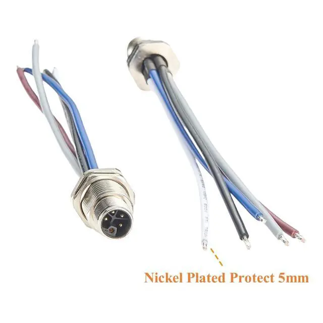 Alt view image 3 of 6 - M12 5Pin 4+PE L Code Panel Front Mount Receptacle Cable IP67 Waterproof M12 Male Power Connector with Pre-Assembled Wires Thread Flush Mount Cord for PLC Sensor Actuator(1PCS,15CM)