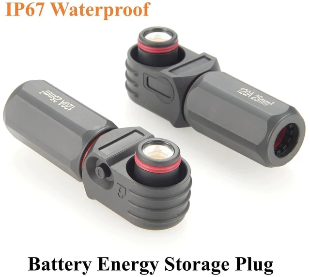 Alt view image 6 of 6 - IP67 Waterproof 25mm² 120A High Voltage High Current Battery Energy Storage Connector Right Angle Single Core Plug,1PC (Black, 120A)