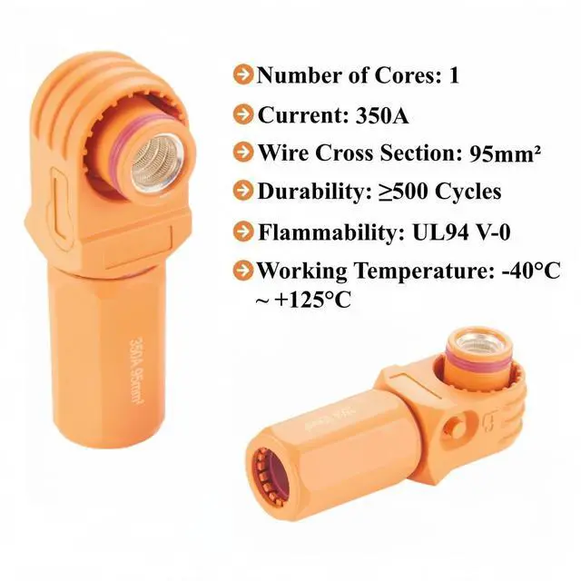 Alt view image 3 of 6 - 90 Degree 12mm 350A 95mm² Single Core Plug for Energy Storage Battery IP67 Waterproof EV Battery Container Connector,1PC (Orange, 350A)