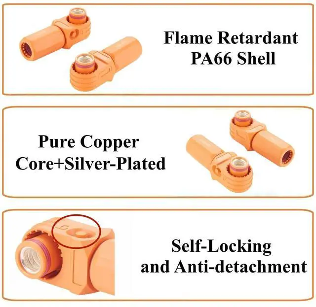 Alt view image 4 of 6 - 90 Degree 12mm 350A 95mm² Single Core Plug for Energy Storage Battery IP67 Waterproof EV Battery Container Connector,1PC (Orange, 350A)