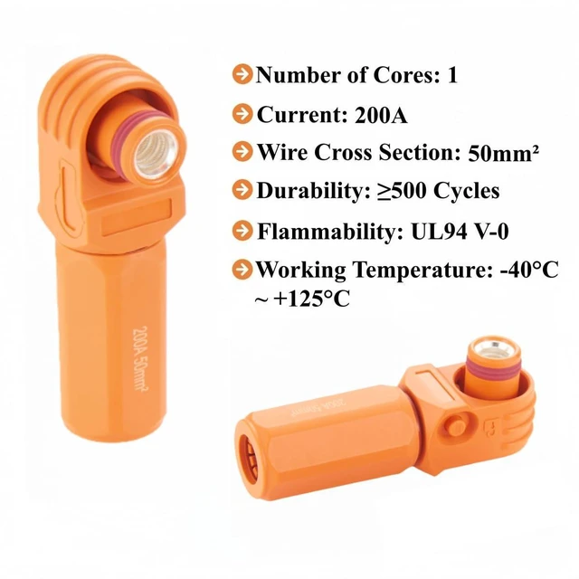 Alt view image 3 of 7 - 1 Set Battery Energy Storage Connector 200A 50mm² High Current HV Connectors Quick Plug Terminal Right Angle Plug and Socket IP67 Waterproof Power Adapter (Orange, 200A)