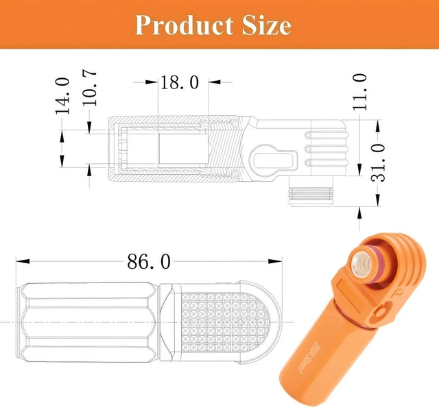 Alt view image 6 of 7 - 1 Set Battery Energy Storage Connector 200A 50mm² High Current HV Connectors Quick Plug Terminal Right Angle Plug and Socket IP67 Waterproof Power Adapter (Orange, 200A)