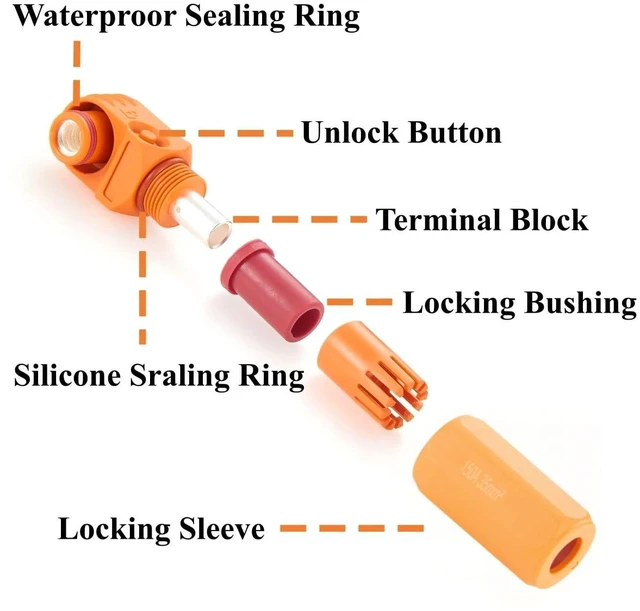 Alt view image 2 of 7 - 1 Set Battery Energy Storage Connector 150A 35mm² High Current HV Connectors Quick Plug Terminal Right Angle Plug and Socket IP67 Waterproof Power Adapter (Orange, 150A)