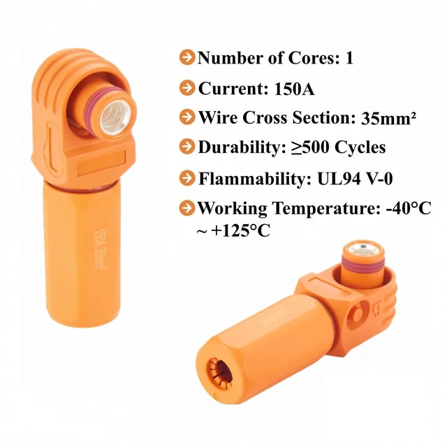 Alt view image 3 of 7 - 1 Set Battery Energy Storage Connector 150A 35mm² High Current HV Connectors Quick Plug Terminal Right Angle Plug and Socket IP67 Waterproof Power Adapter (Orange, 150A)