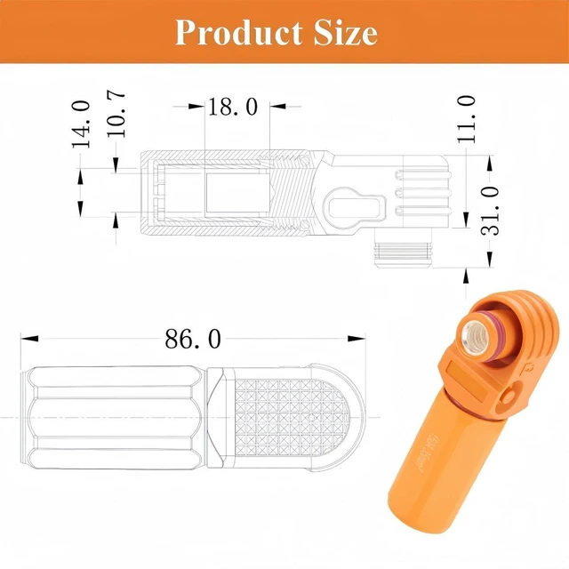 Alt view image 6 of 7 - 1 Set Battery Energy Storage Connector 150A 35mm² High Current HV Connectors Quick Plug Terminal Right Angle Plug and Socket IP67 Waterproof Power Adapter (Orange, 150A)