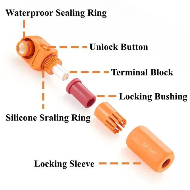 Alt view image 2 of 7 - Right Angle 6mm 16mm² 100A Single Core Battery Energy Storage Connector IP67 Waterproof HV Battery Storage Plug,1PC (Orange, 100A)