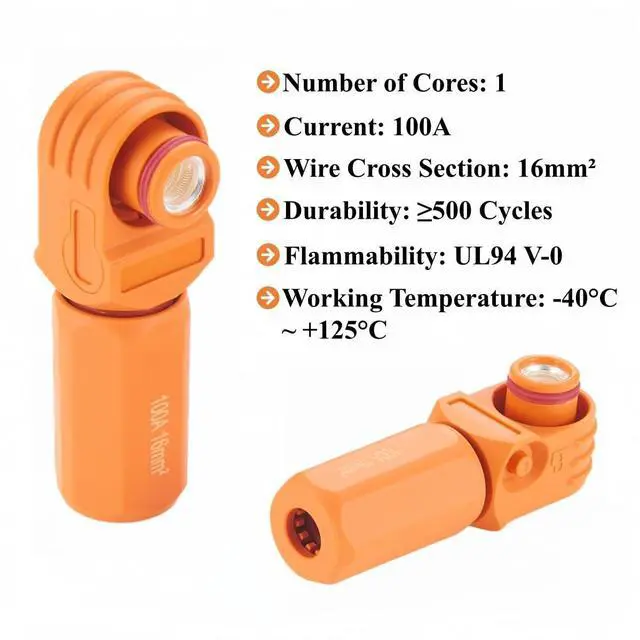 Alt view image 3 of 7 - Right Angle 6mm 16mm² 100A Single Core Battery Energy Storage Connector IP67 Waterproof HV Battery Storage Plug,1PC (Orange, 100A)