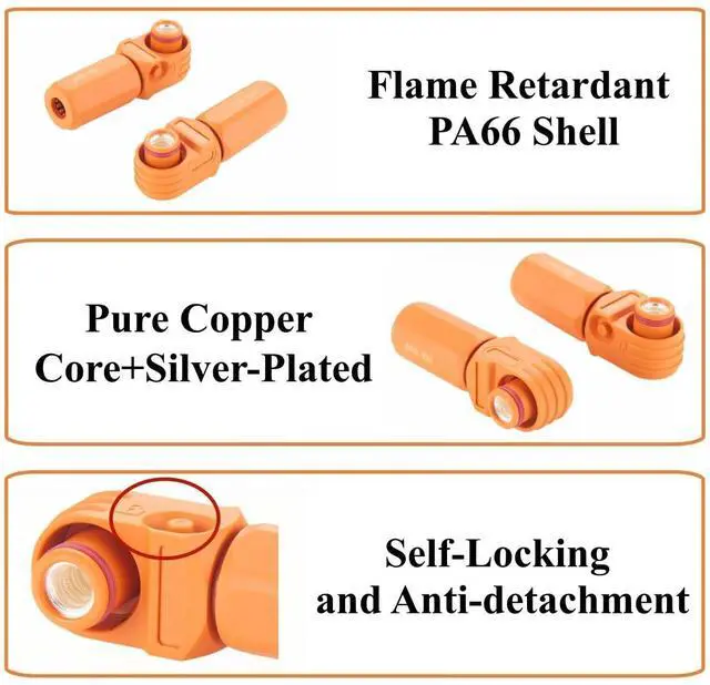 Alt view image 4 of 7 - Right Angle 6mm 16mm² 100A Single Core Battery Energy Storage Connector IP67 Waterproof HV Battery Storage Plug,1PC (Orange, 100A)