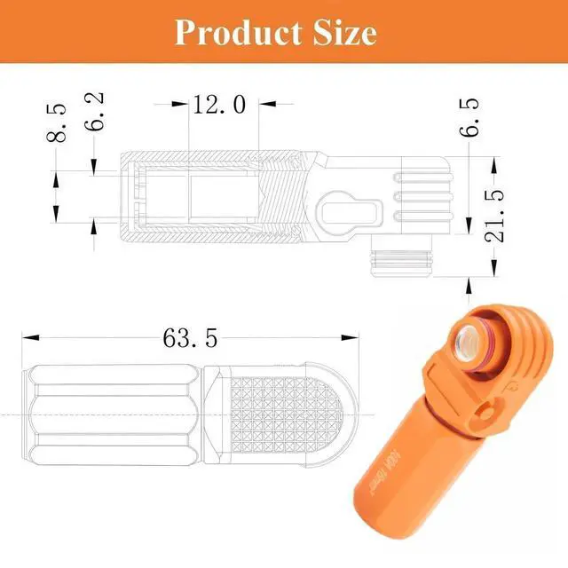 Alt view image 5 of 7 - Right Angle 6mm 16mm² 100A Single Core Battery Energy Storage Connector IP67 Waterproof HV Battery Storage Plug,1PC (Orange, 100A)