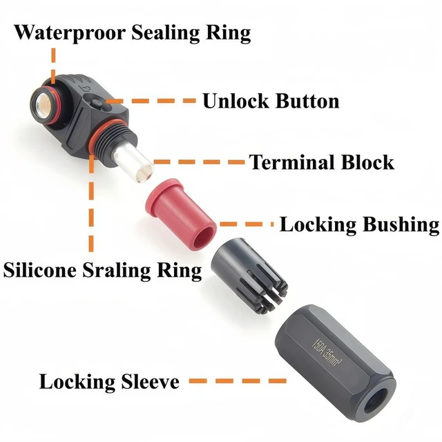 Alt view image 2 of 7 - 1 Set Battery Energy Storage Connector 150A 35mm² High Current HV Connectors Quick Plug Terminal Right Angle Plug and Socket IP67 Waterproof Power Adapter (Black, 150A)