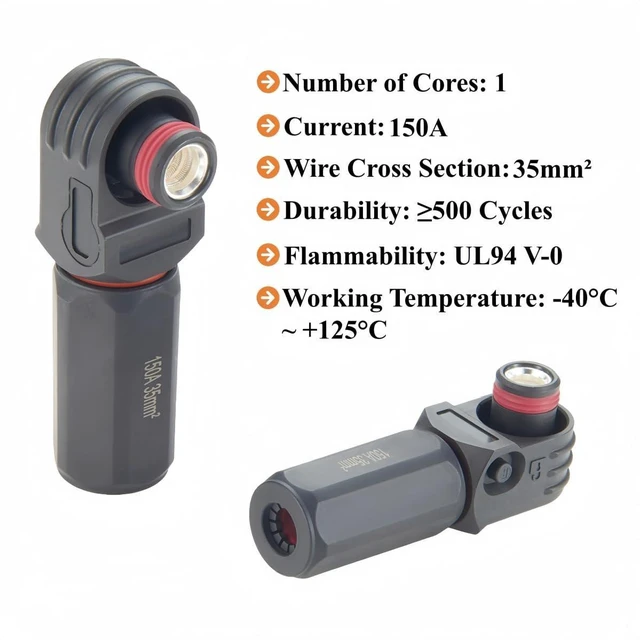 Alt view image 3 of 7 - 1 Set Battery Energy Storage Connector 150A 35mm² High Current HV Connectors Quick Plug Terminal Right Angle Plug and Socket IP67 Waterproof Power Adapter (Black, 150A)