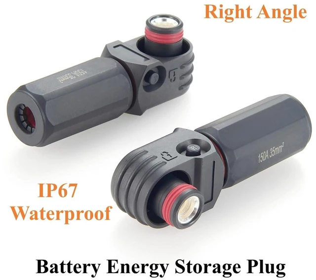 Alt view image 6 of 6 - IP67 Waterproof EV Battery Container Connector Right Angle 150A 35mm² HV Energy Storage Plug,1PC (Black, 150A)