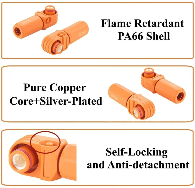Alt view image 4 of 6 - IP67 Waterproof 25mm² 120A High Voltage High Current Battery Energy Storage Connector Right Angle Single Core Plug,1PC (Orange, 120A)