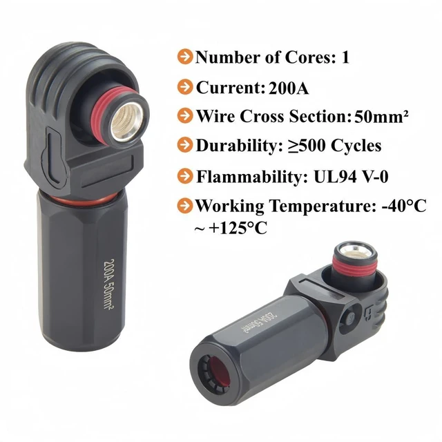 Alt view image 3 of 7 - 1 Set Battery Energy Storage Connector 200A 50mm² High Current HV Connectors Quick Plug Terminal Right Angle Plug and Socket IP67 Waterproof Power Adapter (Black, 200A)
